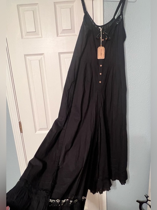 NATURAL LIFE Pants - NATURAL LIFE Black Maxi Dress with Lace Yoke